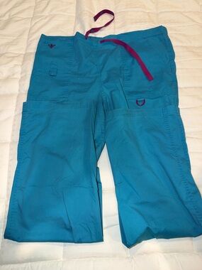 Teal Medical Scrub Pants with Pink Drawstring